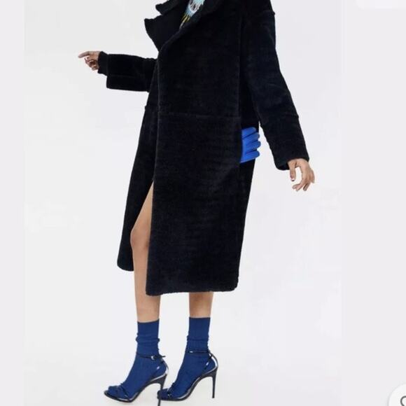 Zara Black REVERSIBLE LONG COAT SUEDE Size XS EUC - Picture 4 of 16